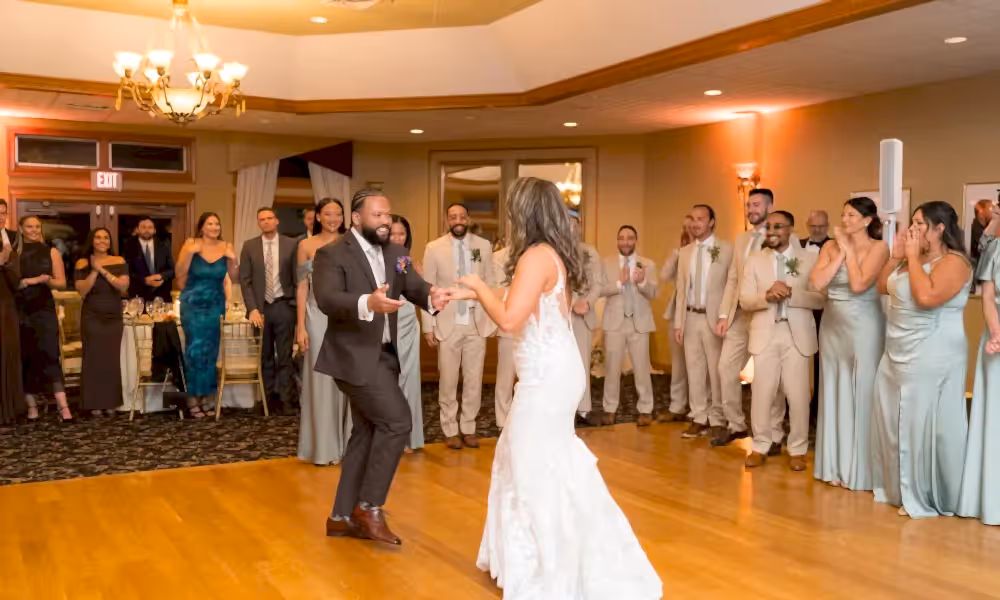 Bride and groom dance during Black Bear wedding reception.