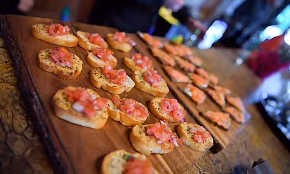 Bruschetta displayed on table