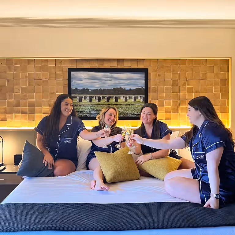 Girlfriend getaway with Crystal Springs PJs and prosecco